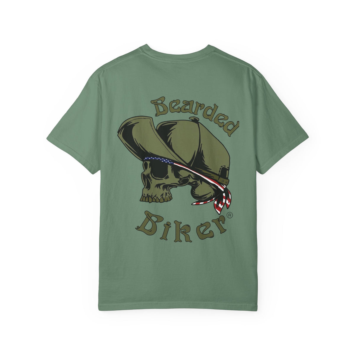 Bearded Biker T-Shirt — Skull Cap & Bandana Motorcycle Tee