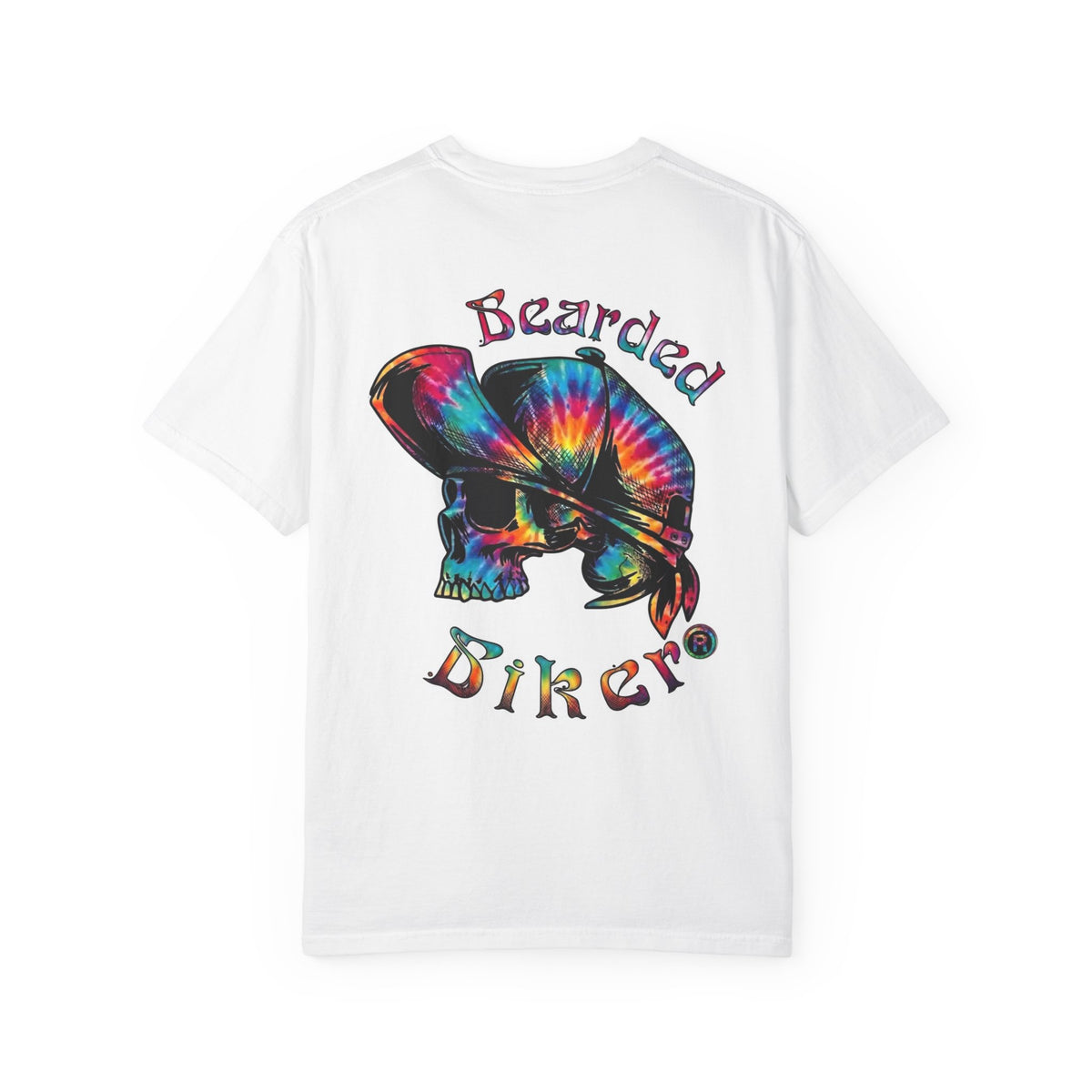 Bearded Biker T‑Shirt — Tie‑Dye Skull Motorcycle Tee