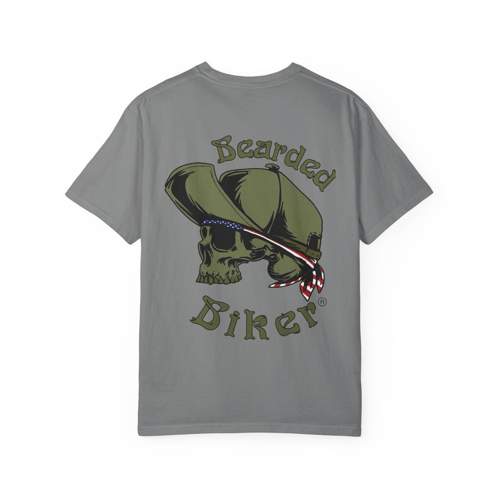 Bearded Biker T-Shirt — Skull Cap & Bandana Motorcycle Tee