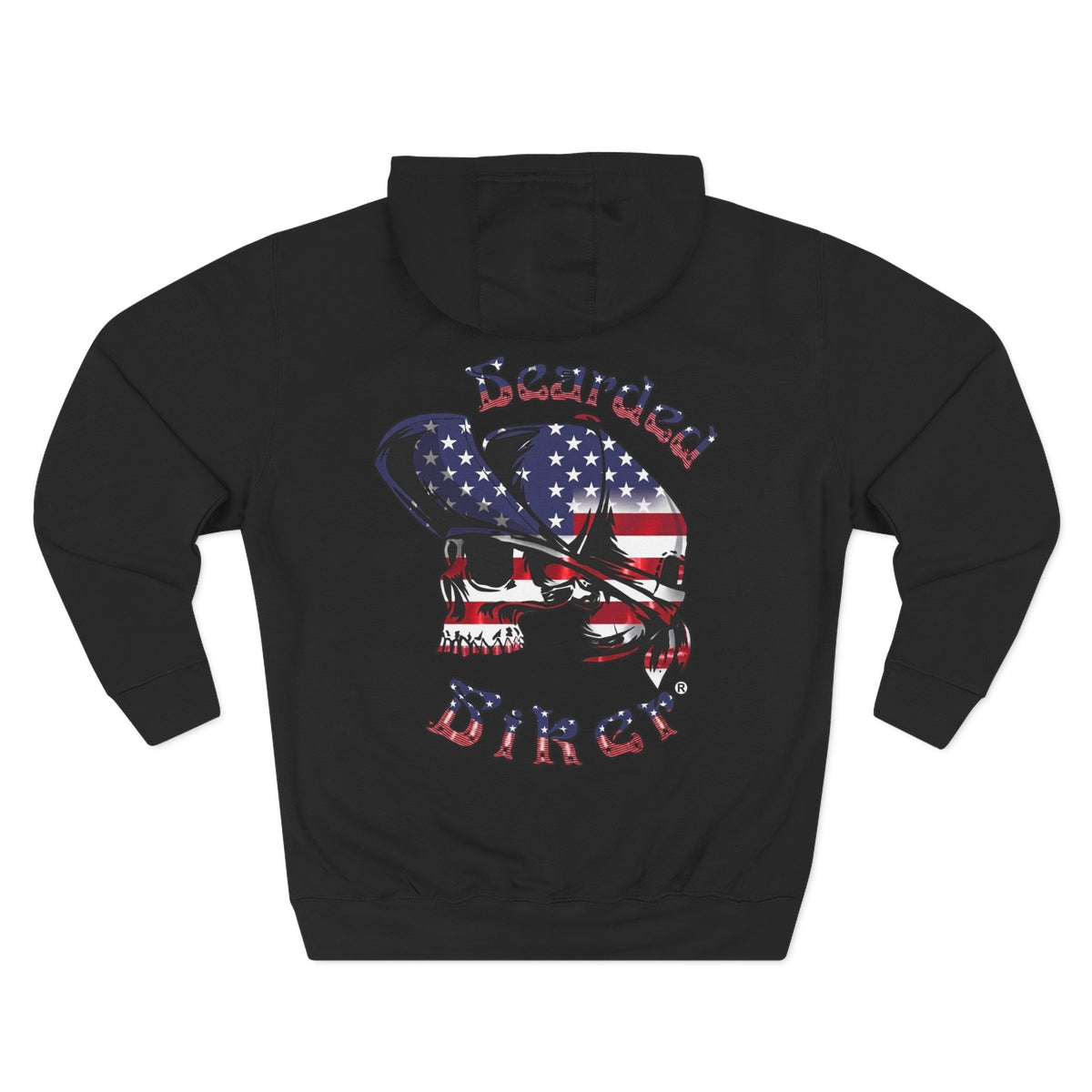 Copy of Copy of Biker Hoodie — American Flag Skull & Bandana "Bearded Biker" Graphic
