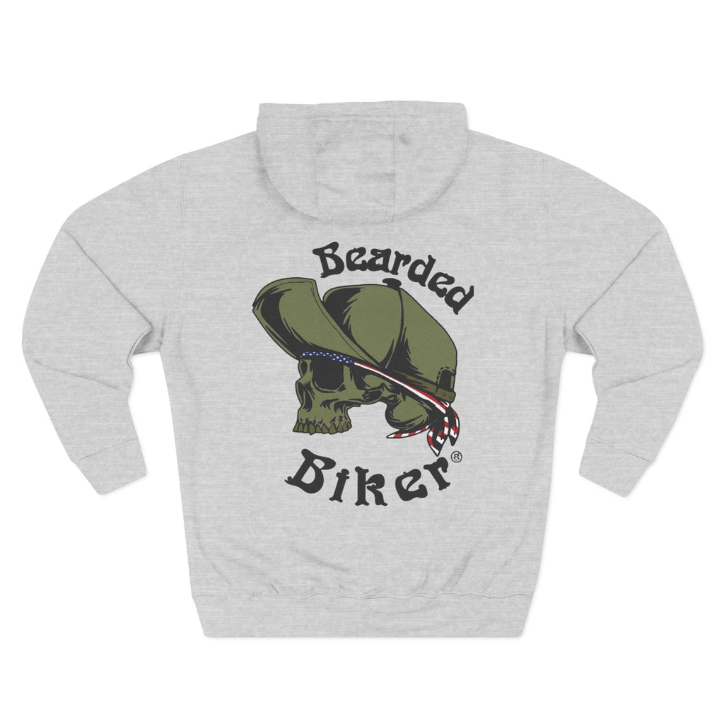 Bearded Biker Hoodie — Skull & Cap Motorcycle Pullover