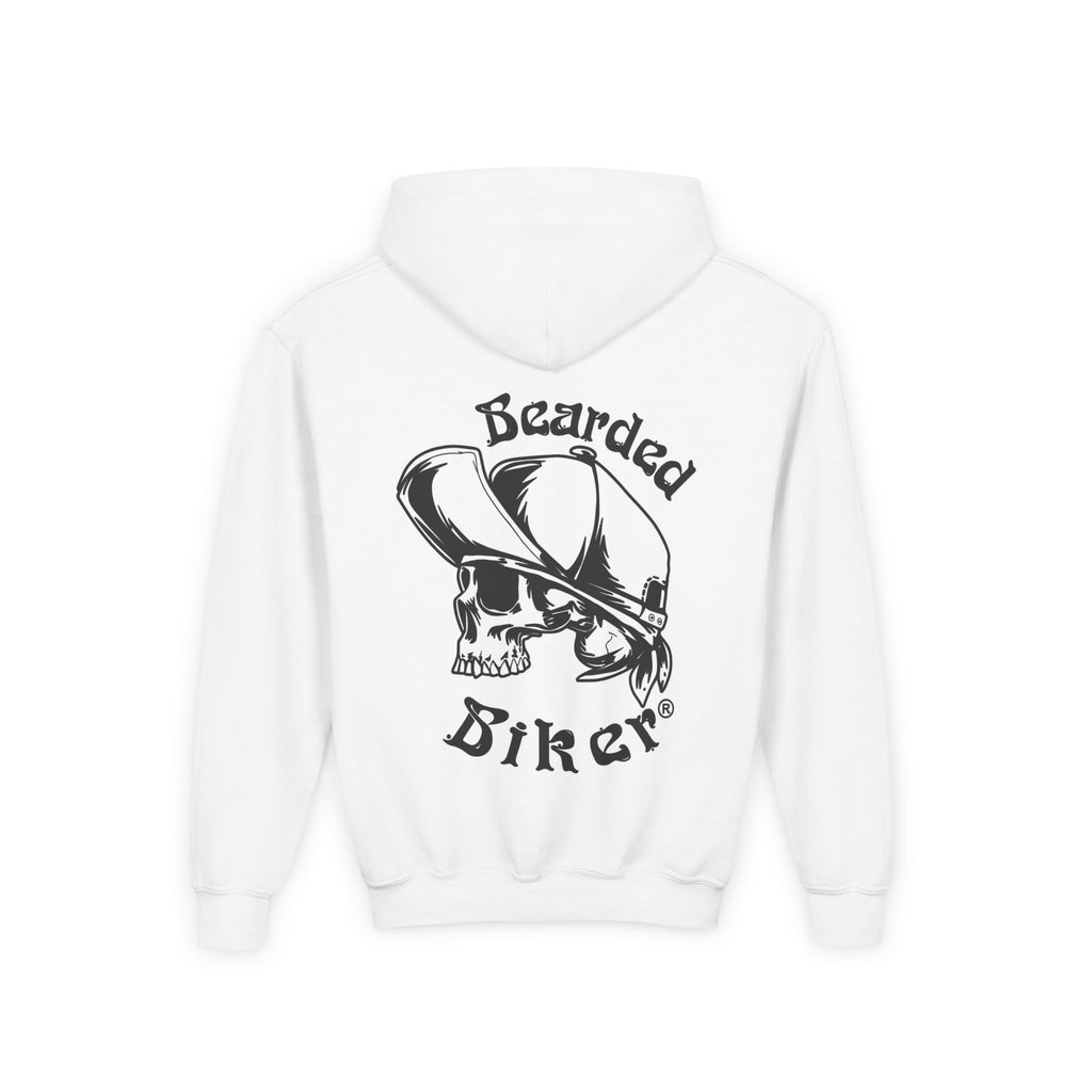 Bearded Biker Youth Hoodie — Skull Cap Design Kids' Pullover