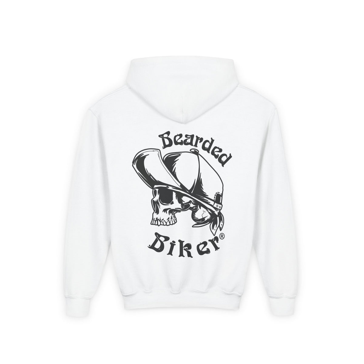 Bearded Biker Youth Hoodie — Skull Cap Design Kids' Pullover