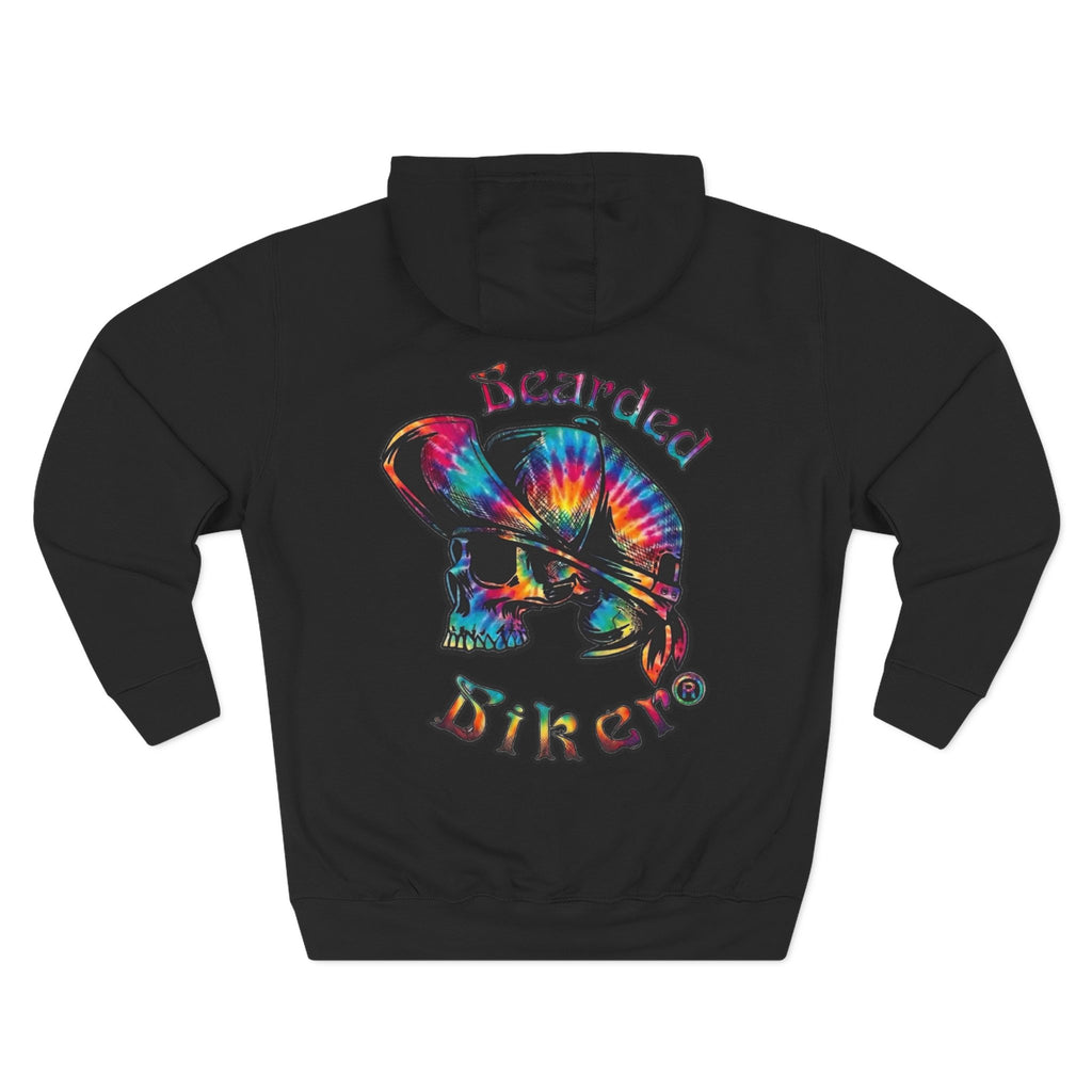 Hoodie - Tie-Dye Skull "Bearded Biker" Graphic Pullover