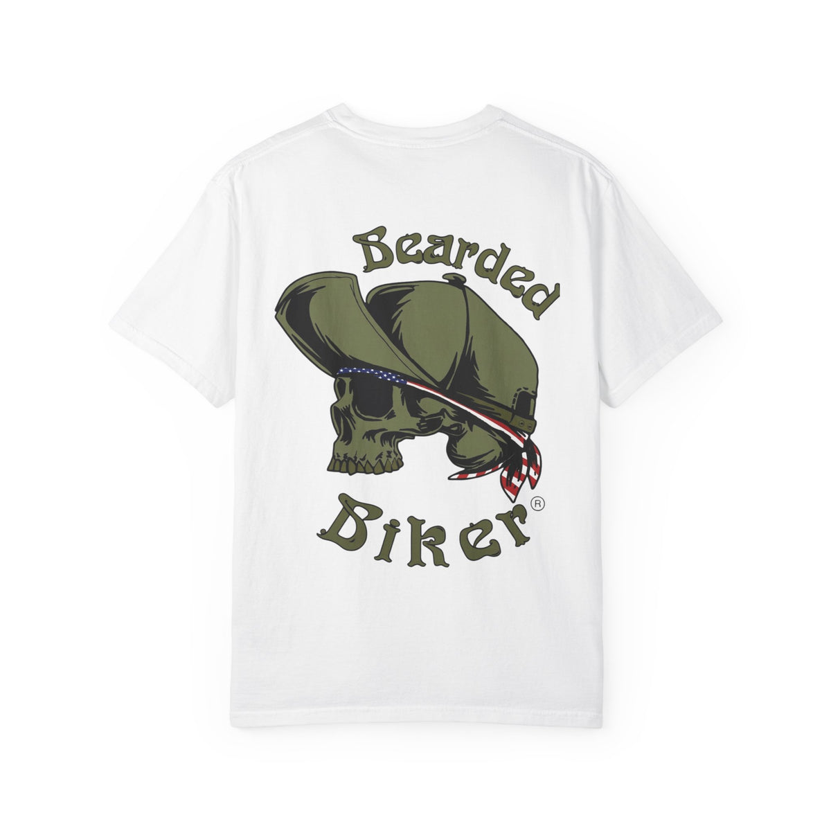 Bearded Biker T-Shirt — Skull Cap & Bandana Motorcycle Tee