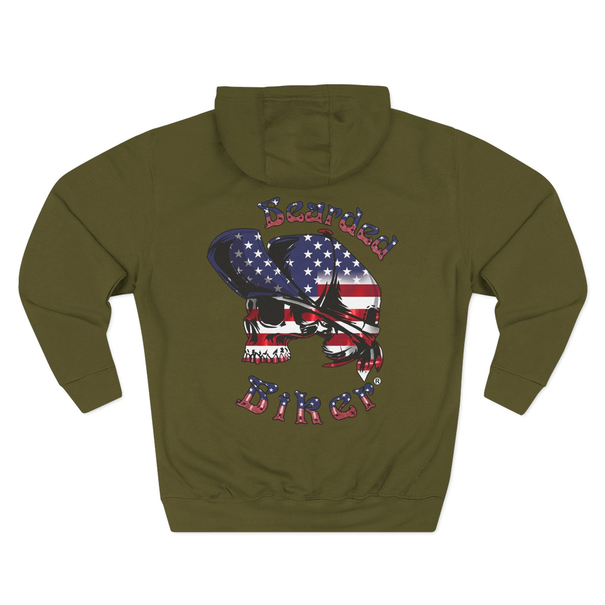 Copy of Copy of Biker Hoodie — American Flag Skull & Bandana "Bearded Biker" Graphic