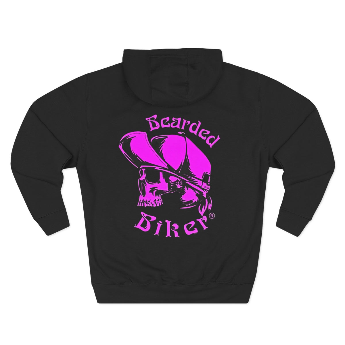 Bearded Biker Skull Hoodie — Pink Graphic Fleece Pullover