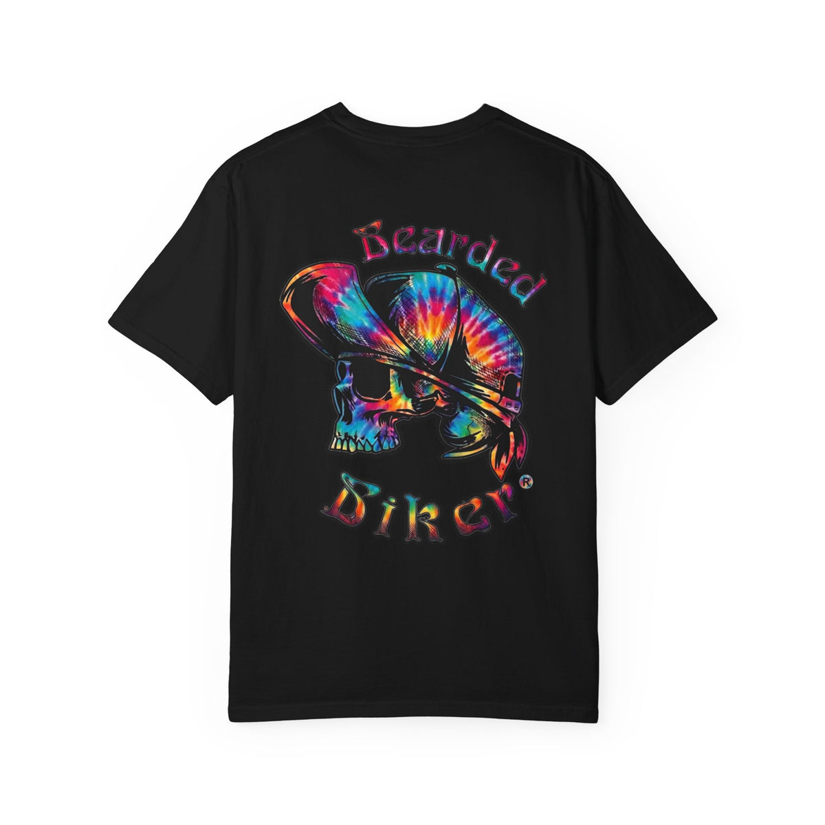 Bearded Biker T‑Shirt — Tie‑Dye Skull Motorcycle Tee