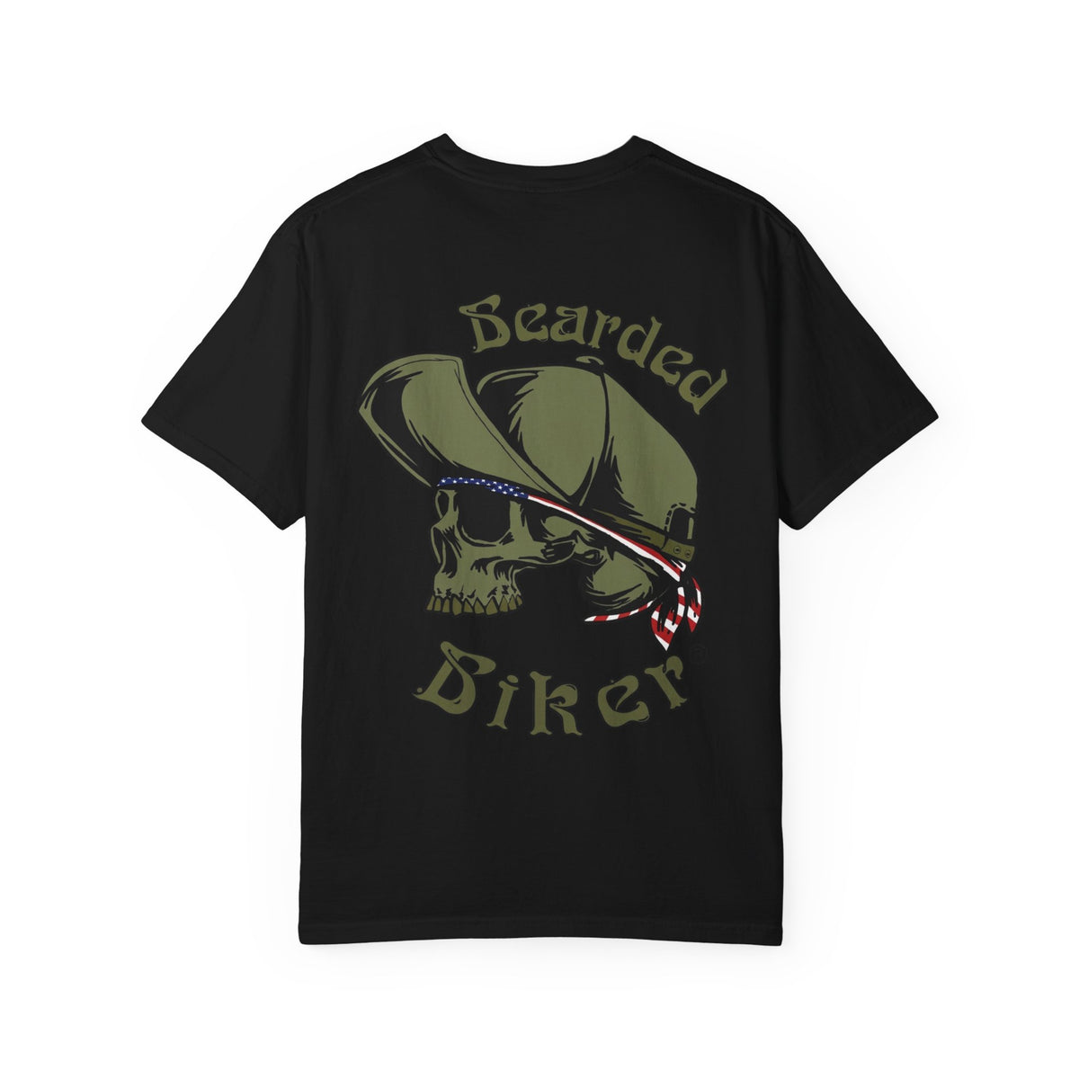 Bearded Biker T-Shirt — Skull Cap & Bandana Motorcycle Tee