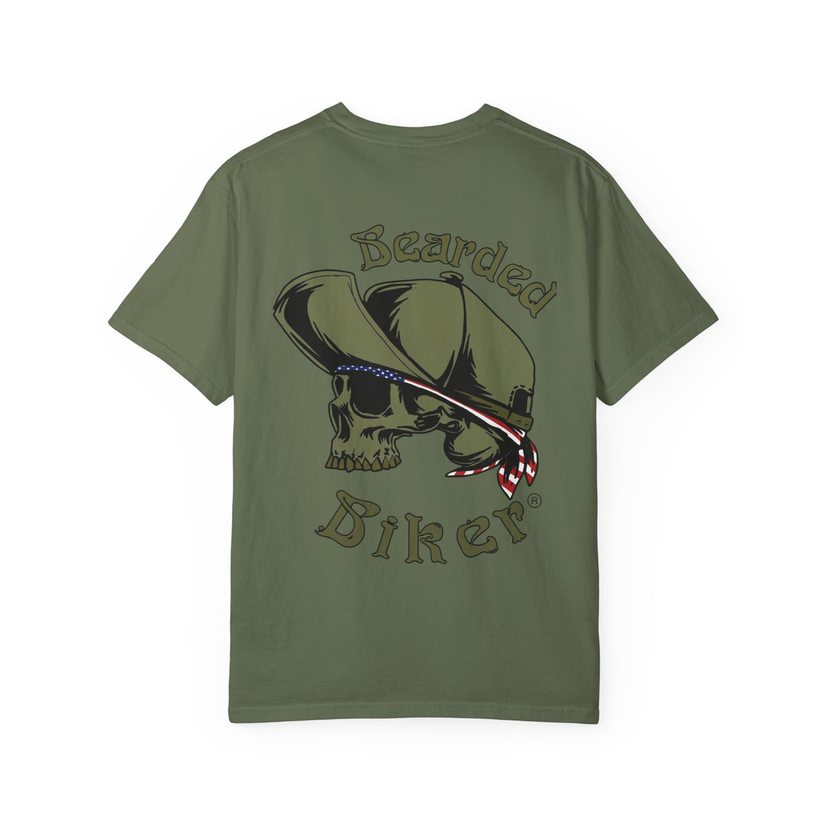 Bearded Biker T-Shirt — Skull Cap & Bandana Motorcycle Tee